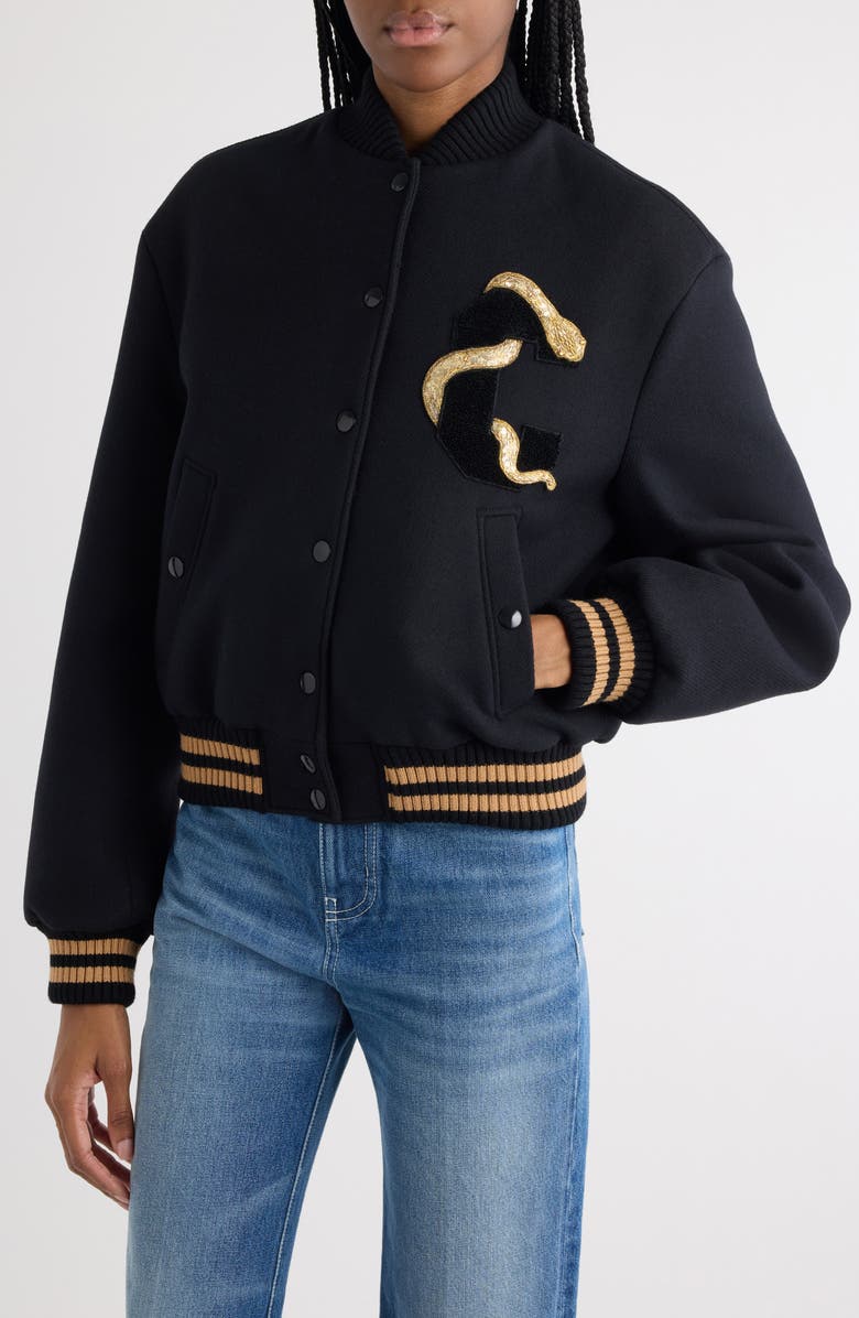 Chloé Snake Capsule Wool Blend Varsity Bomber Jacket, Alternate, color,