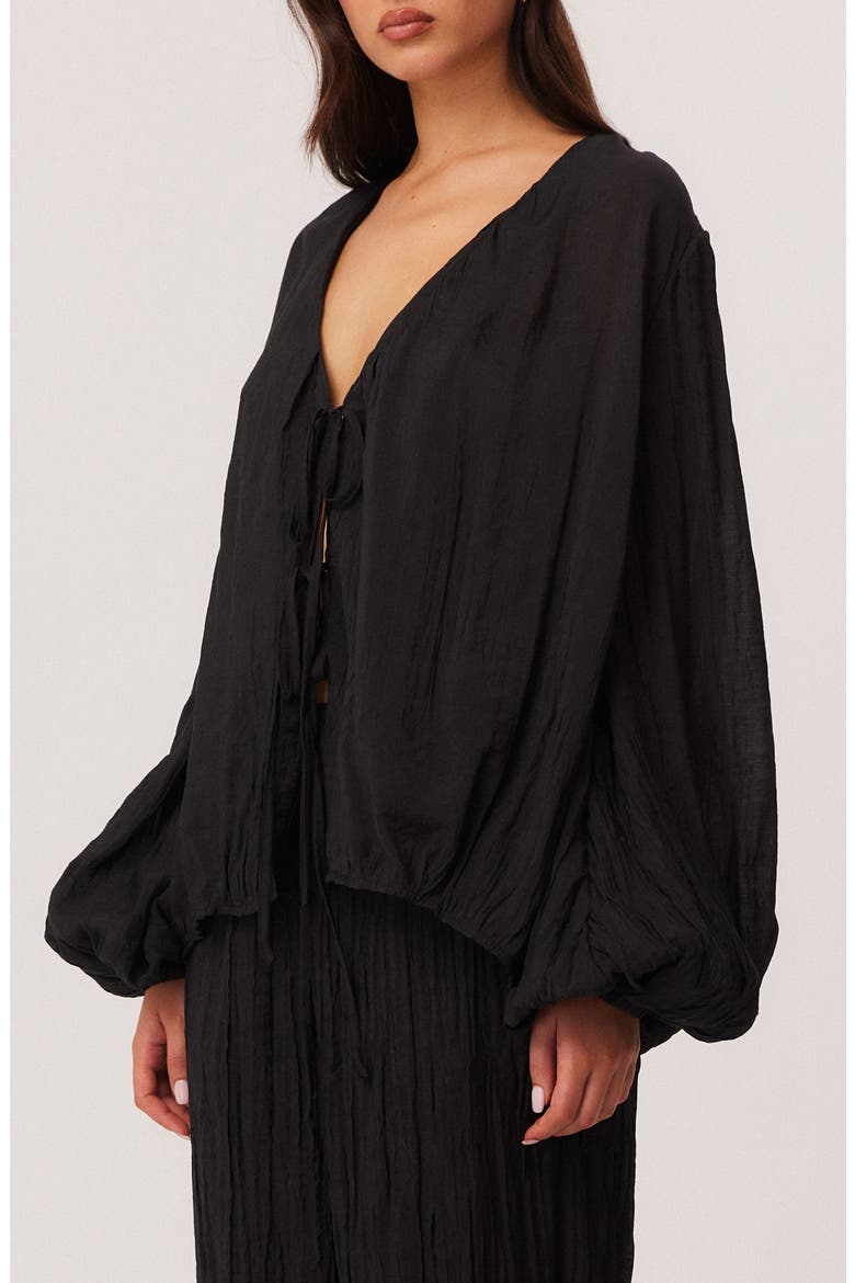 Brandi Oversize Crinkle Tie Front Top, Alternate, color, BLACK