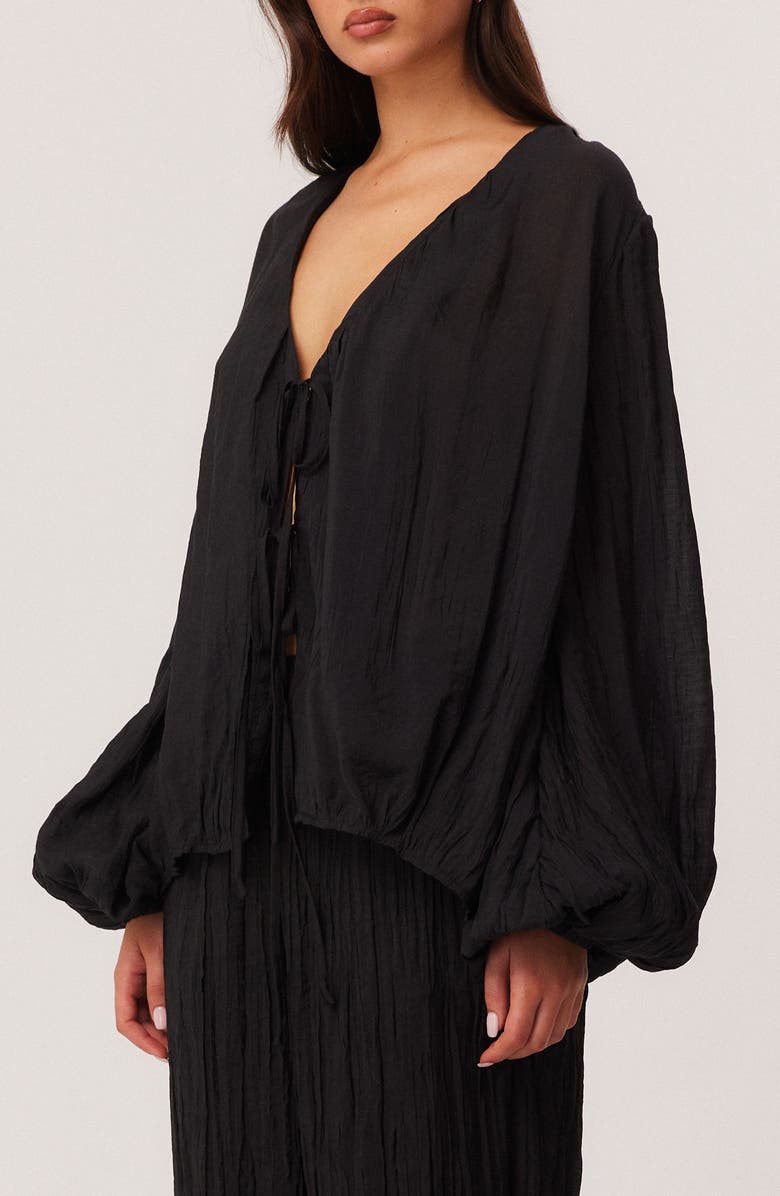 SNDYS Brandi Oversize Crinkle Tie Front Top, Alternate, color, Black