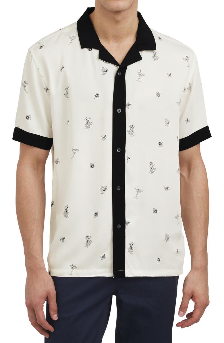 Ben Sherman Cocktail Print Camp Shirt, Main, color, Snow White