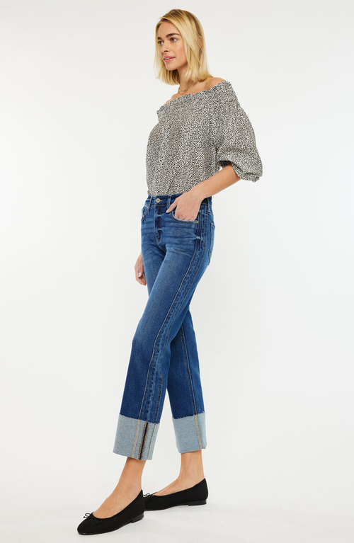Kancan Gisela Mid Rise Crop Straight Jeans In Dark Wash