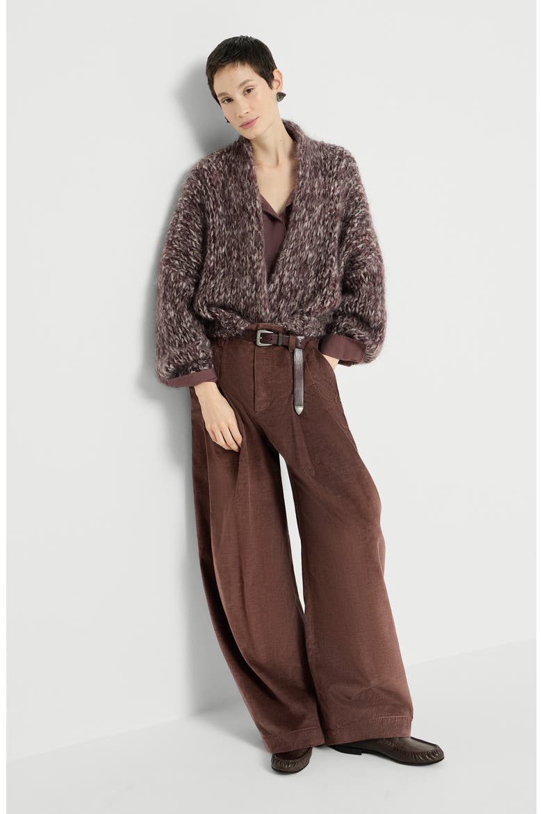 Stretch cotton and cashmere corduroy five-pocket baggy trousers with monili, Alternate, color, Chocolate