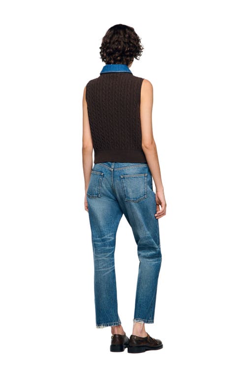 Sandro Womens Brown Denim-collar Ribbed Sleeveless Wool-blend Jumper In Brown