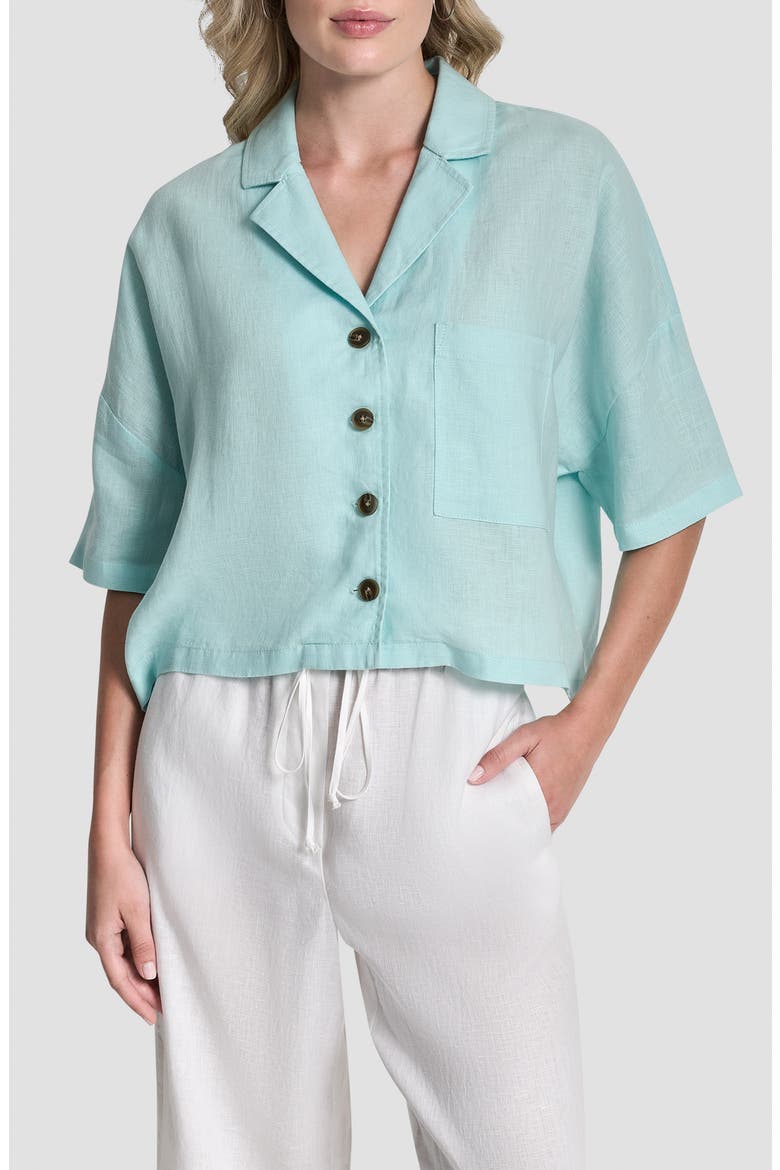 Linen Camp Shirt, Main, color, AQUA