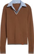 Stella McCartney Hybrid Knit Virgin Wool & Cotton Shirting Sweater