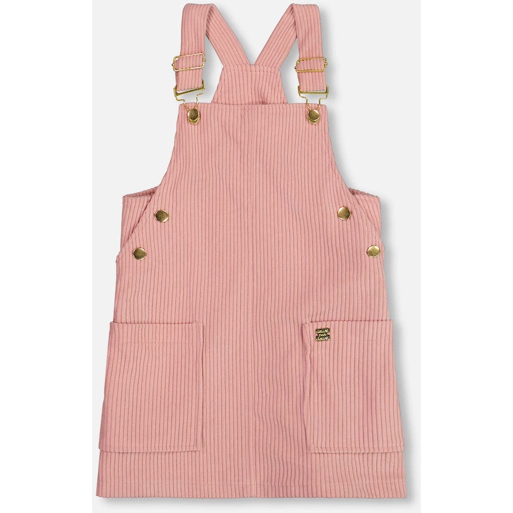 Deux Par Deux Corduroy Overall Dress In Pink