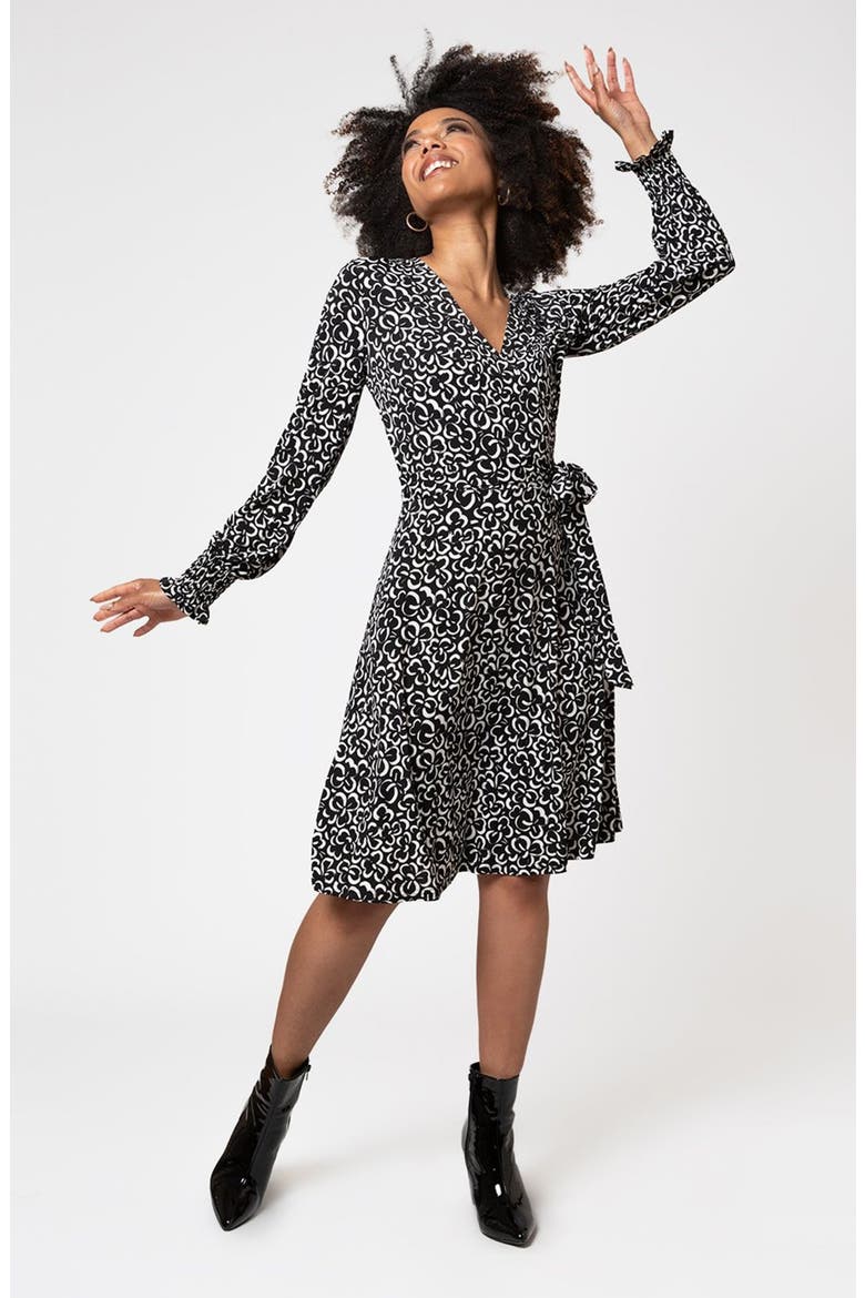 Perfect Long Sleeve Wrap Midi Dress, Alternate, color, GRAPHIC GARDENIC BLACK