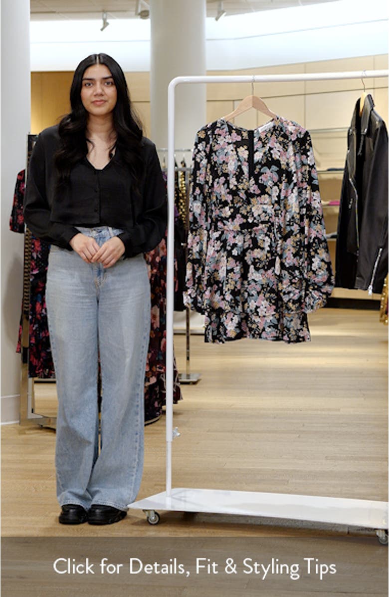 Reine Floral Long Sleeve Faux Wrap Minidress, sales video thumbnail