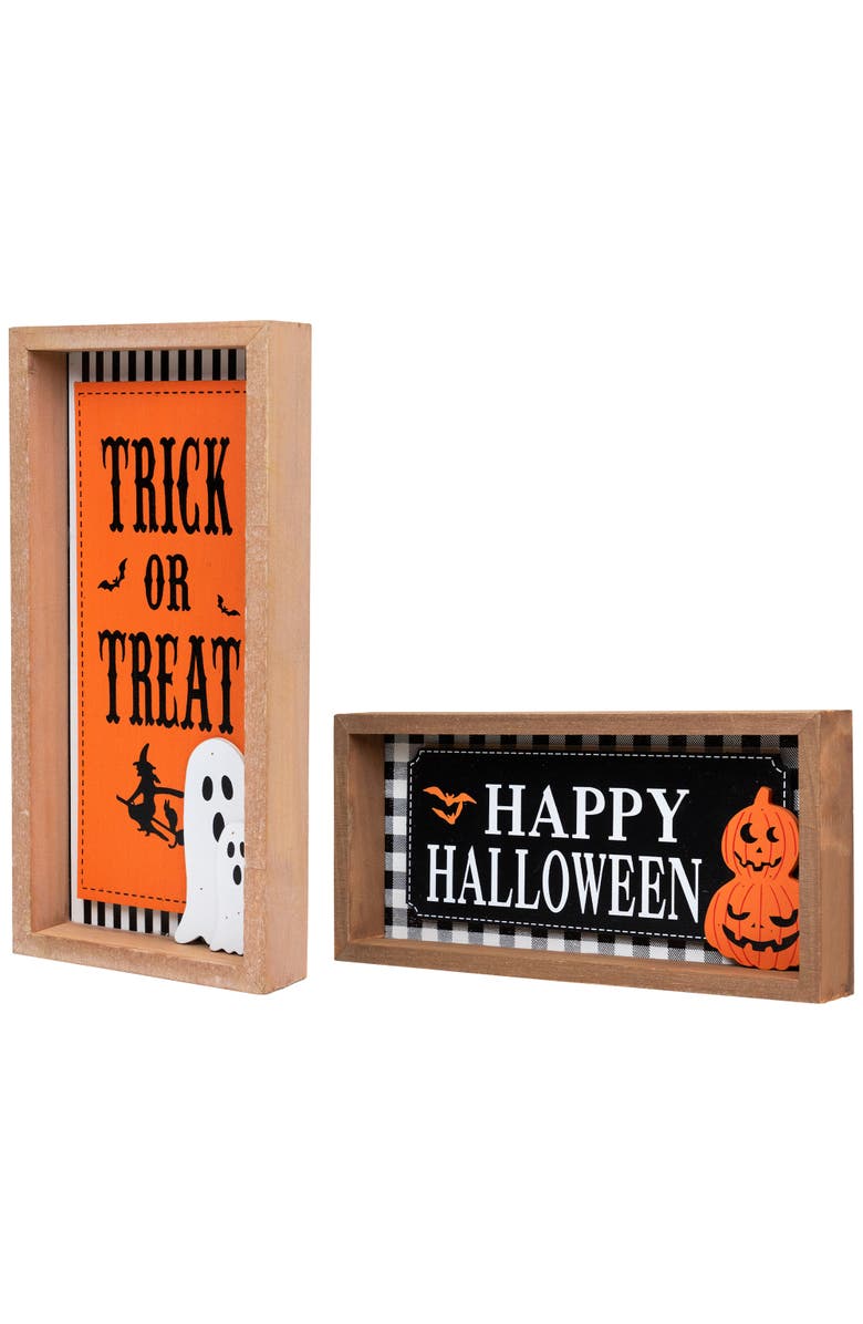 Northlight Happy Halloween Wooden Shadow Box Signs - 12" - Set of 2, Alternate, color, Orange