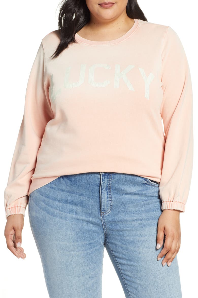 Lucky Logo Washed Sweatshirt, Main, color, LOBSTER BISQUE