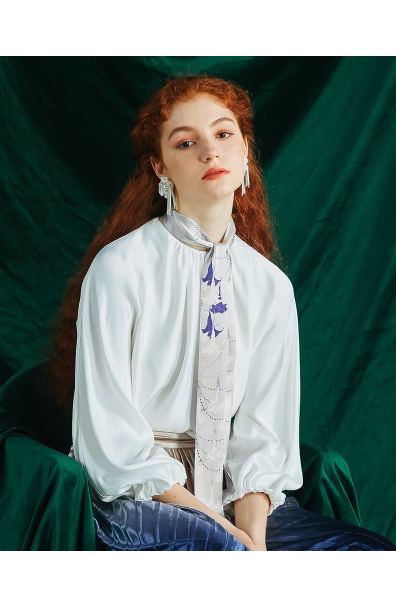 Lost Pattern "Datura" Silk Skinny Scarf, Alternate, color, Silver Grey