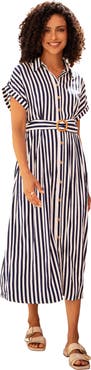 Yumi Stripe Print Belted Midi Shirt Dress