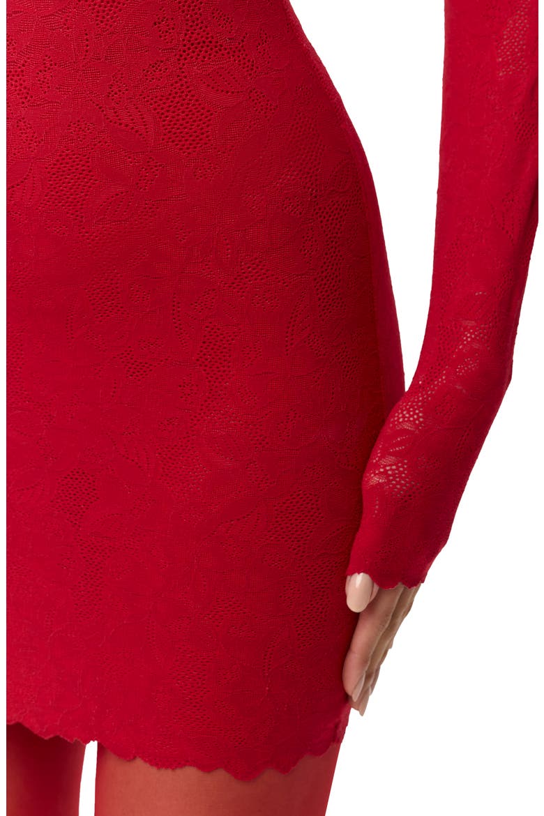 Scalloped Long Sleeve Lace Minidress, Alternate, color, RUBY RED