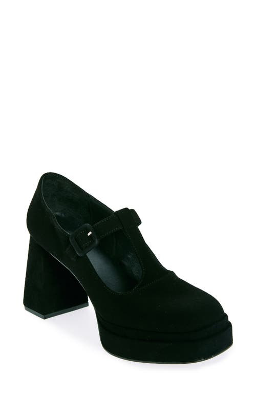 KOKO + PALENKI Perri T-Strap Platform Pump in Black Suede 