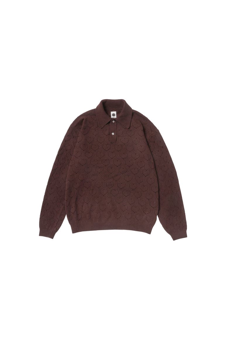 vowels Eyelet Polo Sweater, Main, color, Dark Tobacco