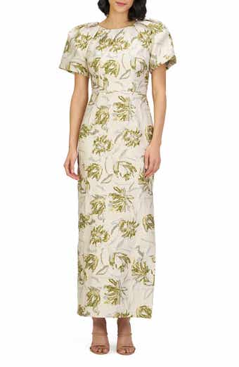 Penny Metallic Floral Jacquard Sheath Gown