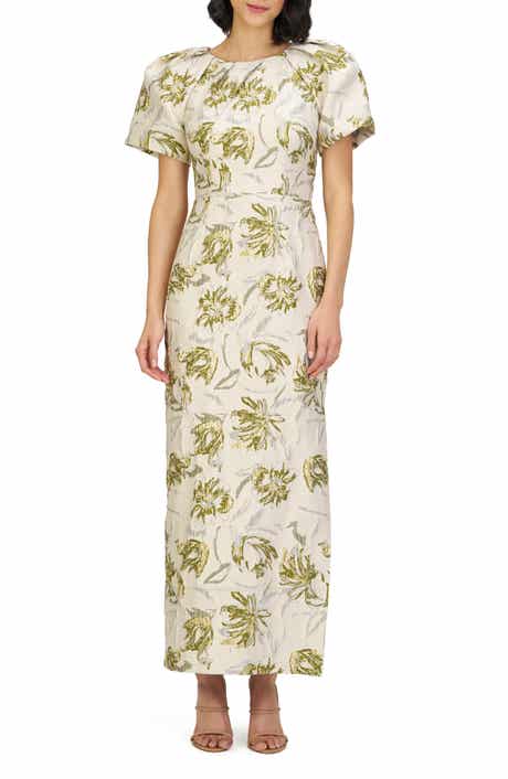 Penny Metallic Floral Jacquard Sheath Gown