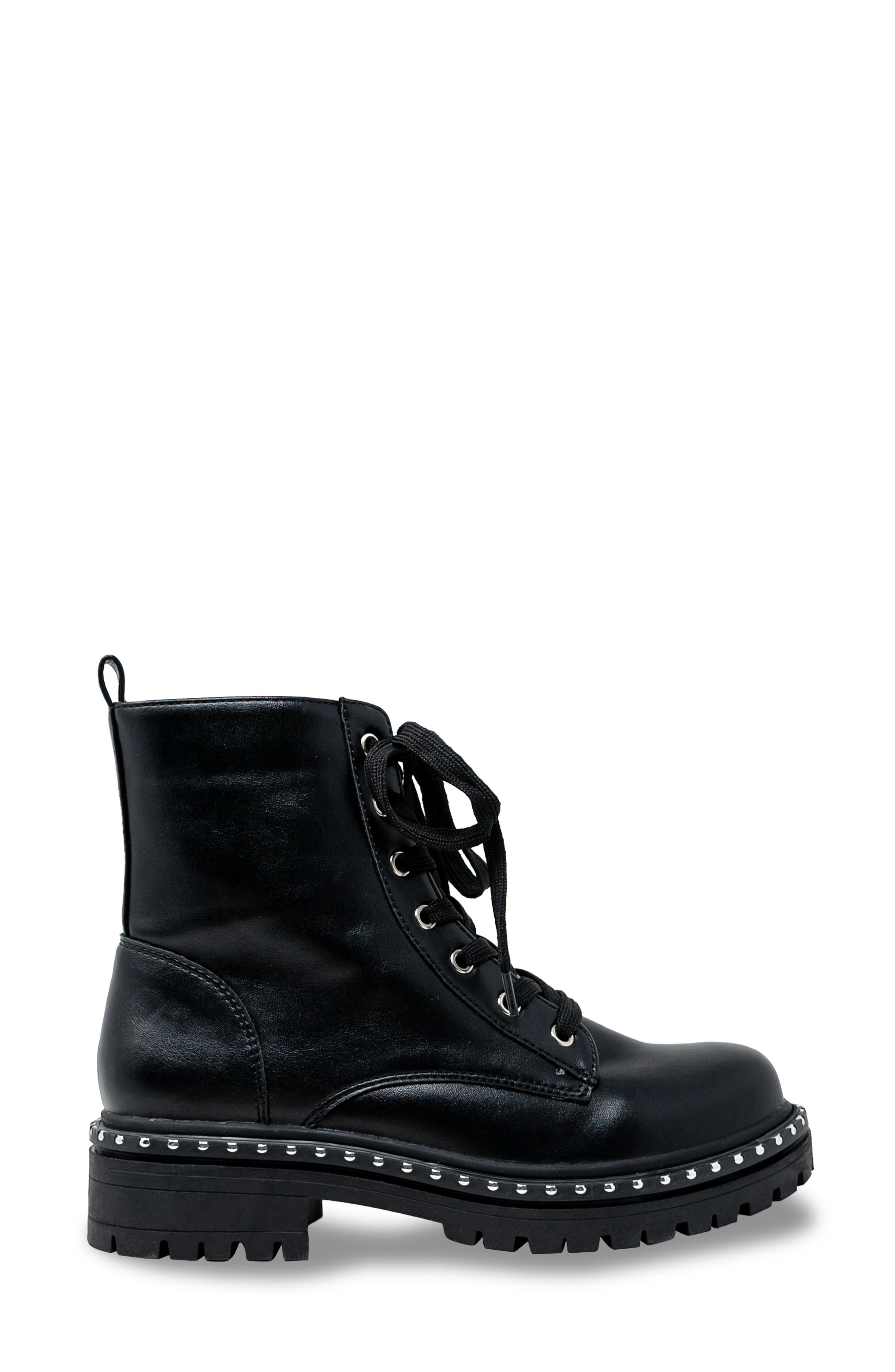 CHASE AND CHLOE Mira Studded Lug Combat Boot, Alternate, color, Black Pu