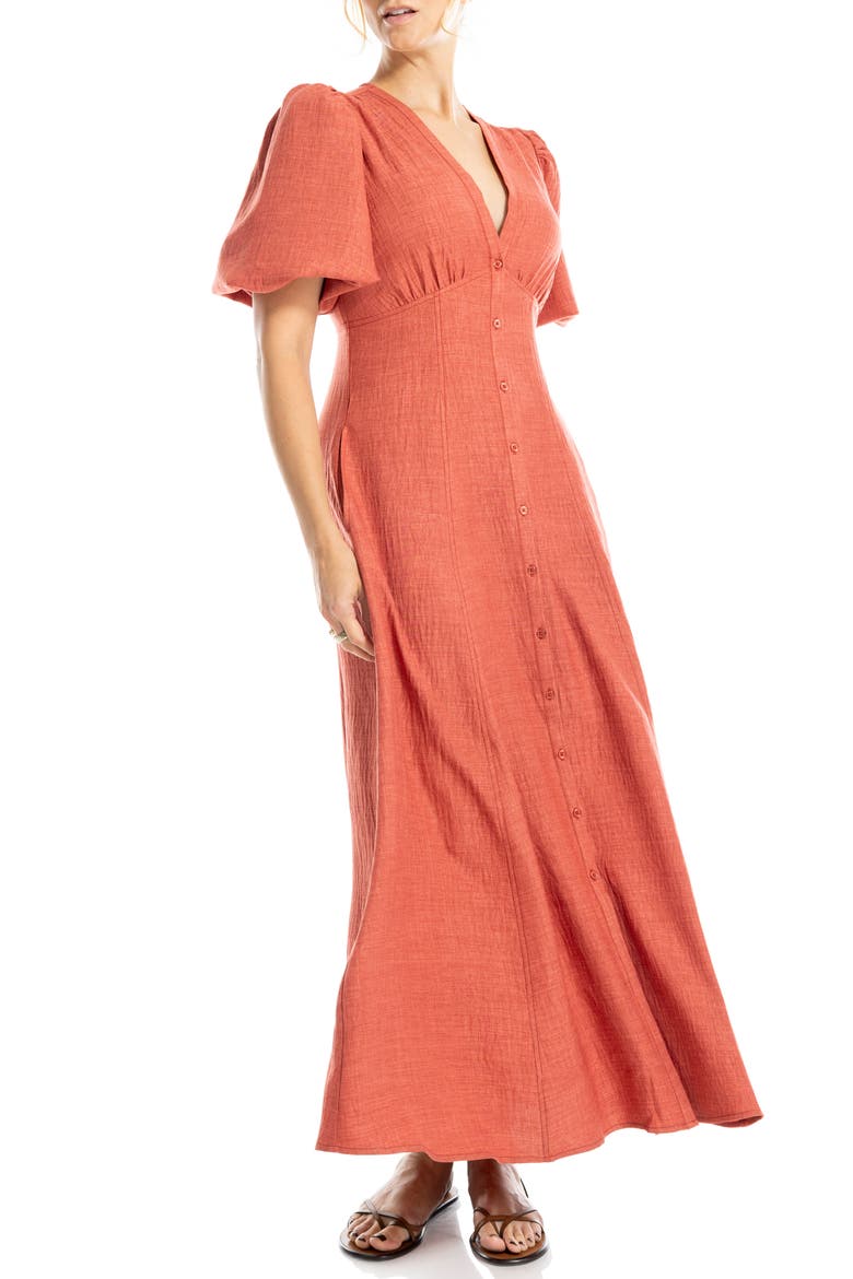 Bubble Sleeve Maxi Dress, Alternate, color, HEATHER WASHED RED