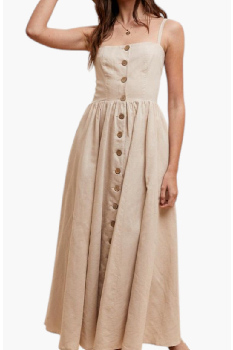 Button Front Midi Dress with Spaghetti Straps and Side Pockets, Alternate, color, Ivory