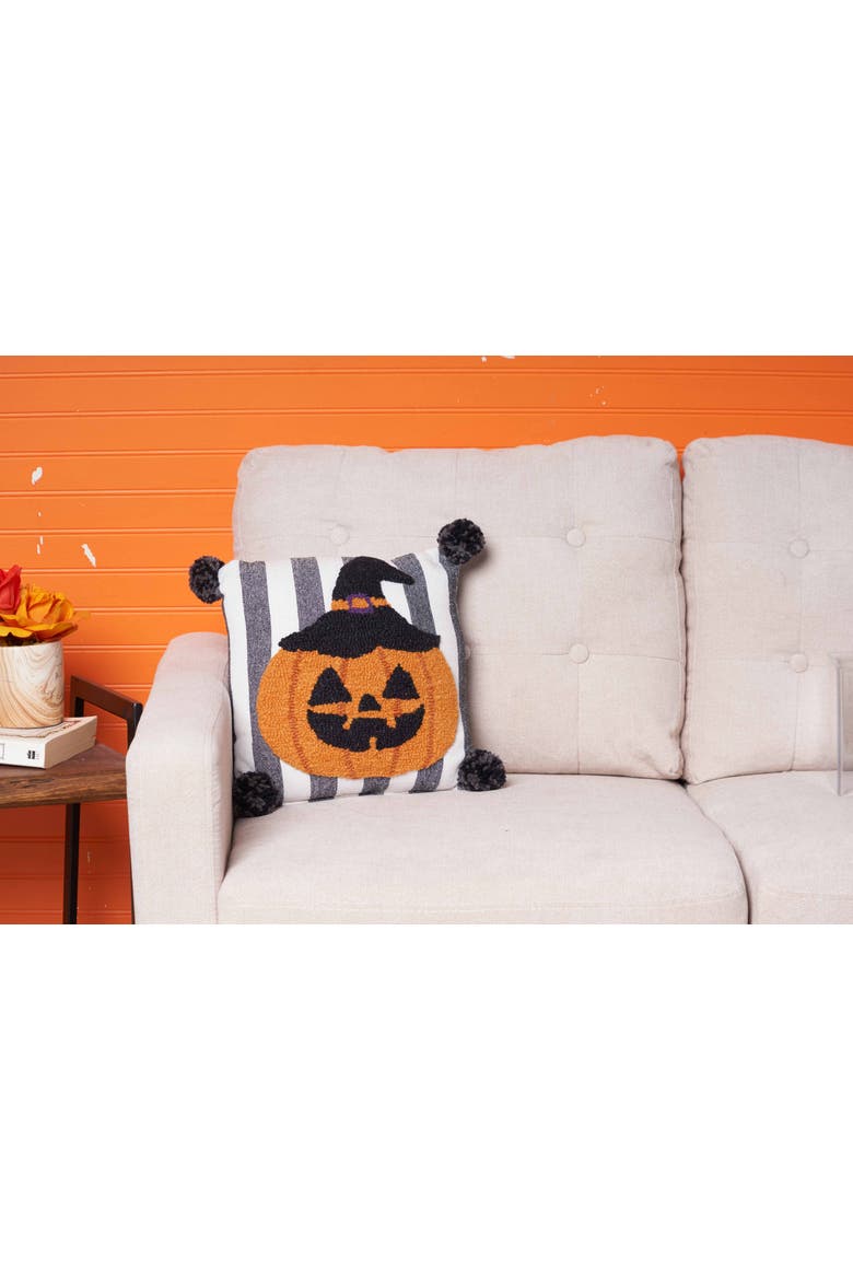 Pumpkin Head Halloween Mini Hooked Accent Pillow, Alternate, color, Black