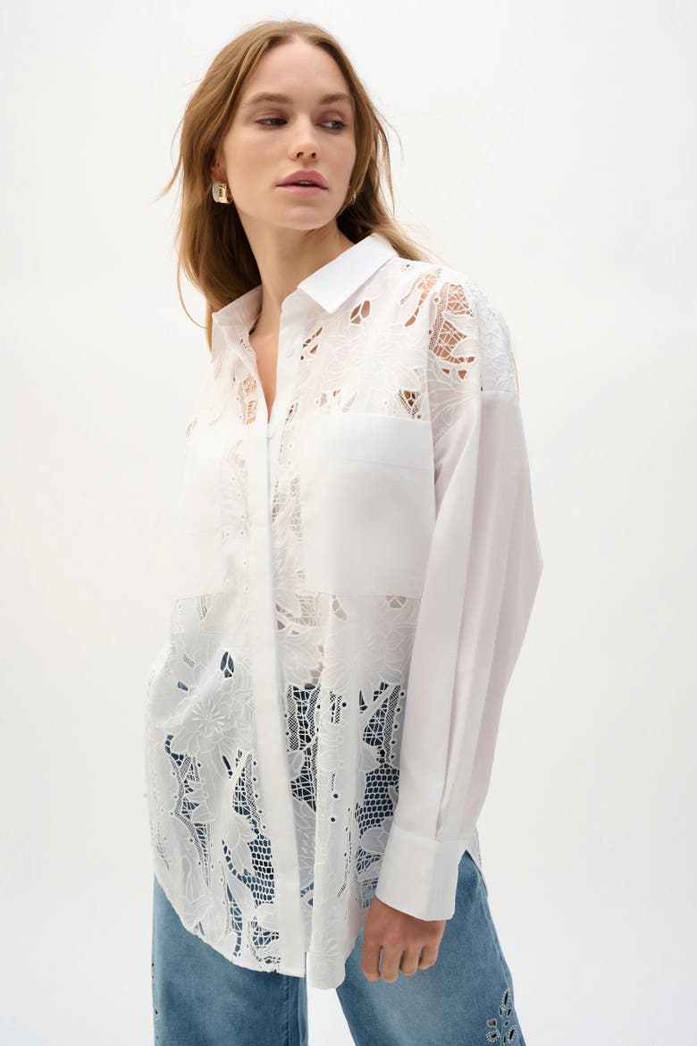 Cotton Lace Boxy Blouse With Embroidery, Main, color, white