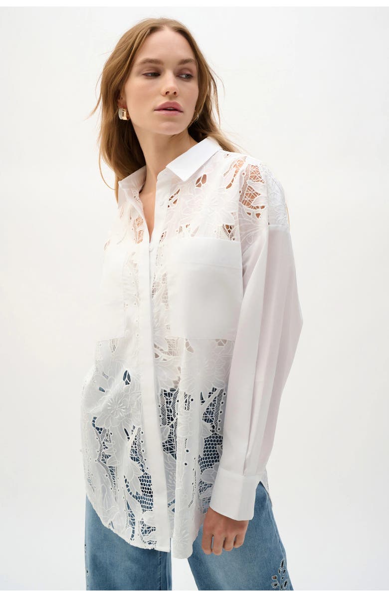 JOSEPH RIBKOFF Cotton Lace Boxy Blouse With Embroidery, Main, color, White
