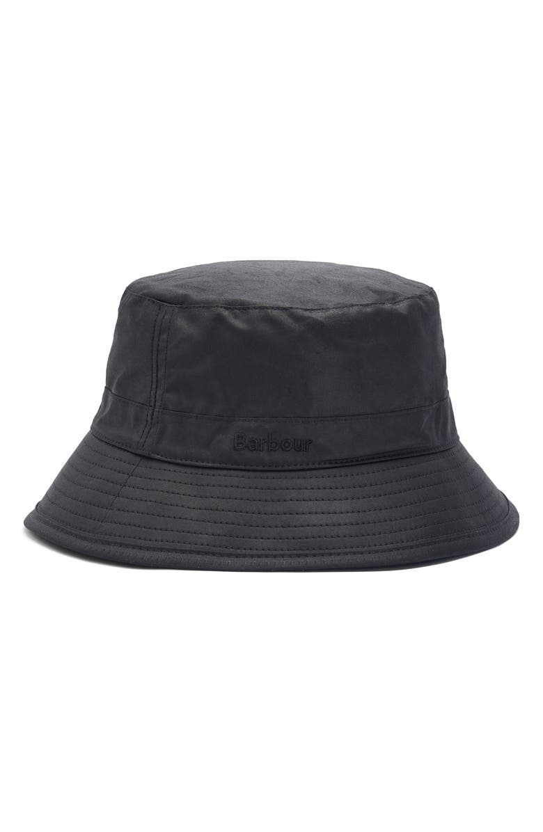 Barbour Waxed Cotton Bucket Hat, Main, color, Black