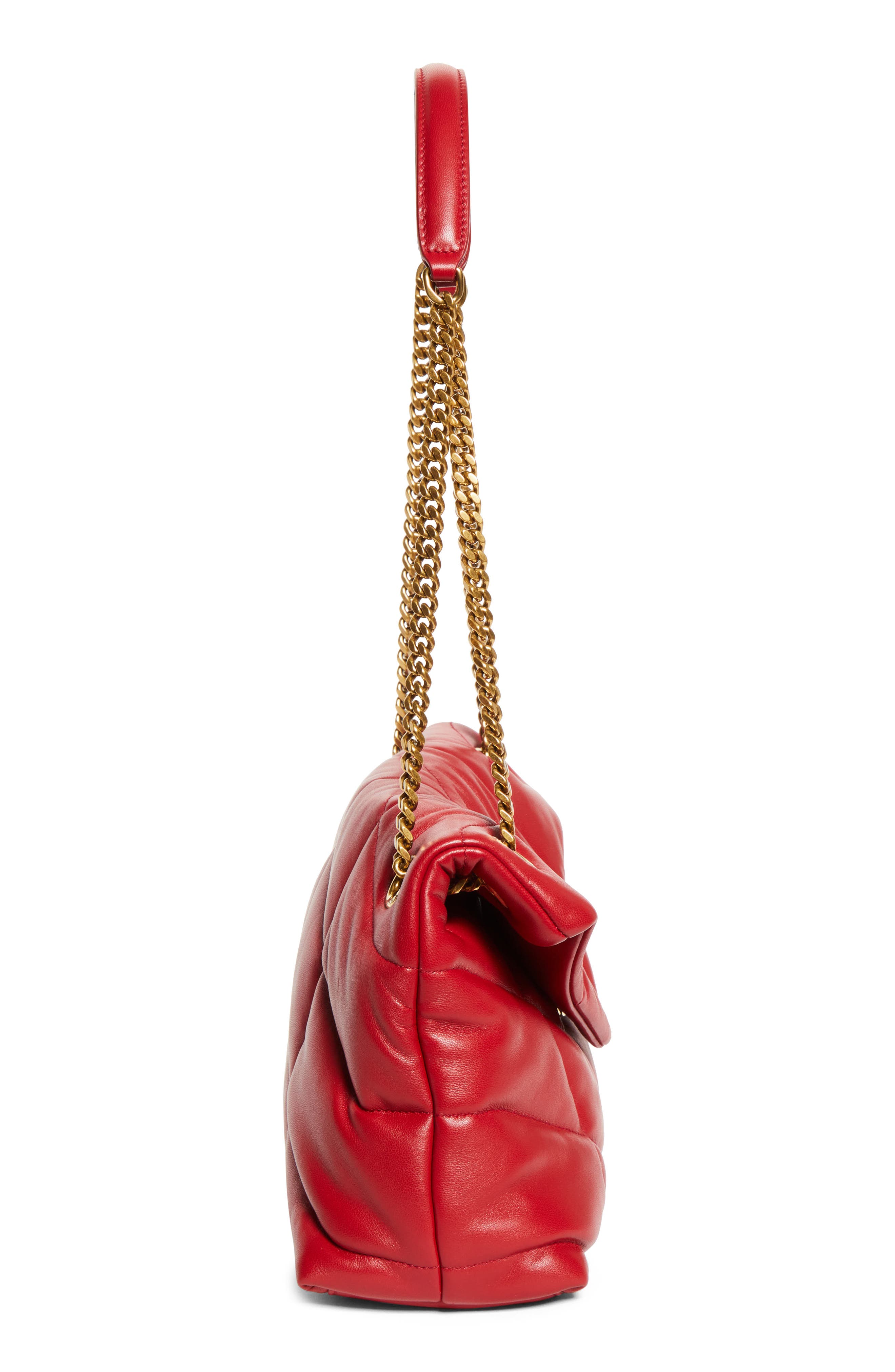 Saint Laurent Small Loulou Leather Puffer Bag, Alternate, color, New Red Danger