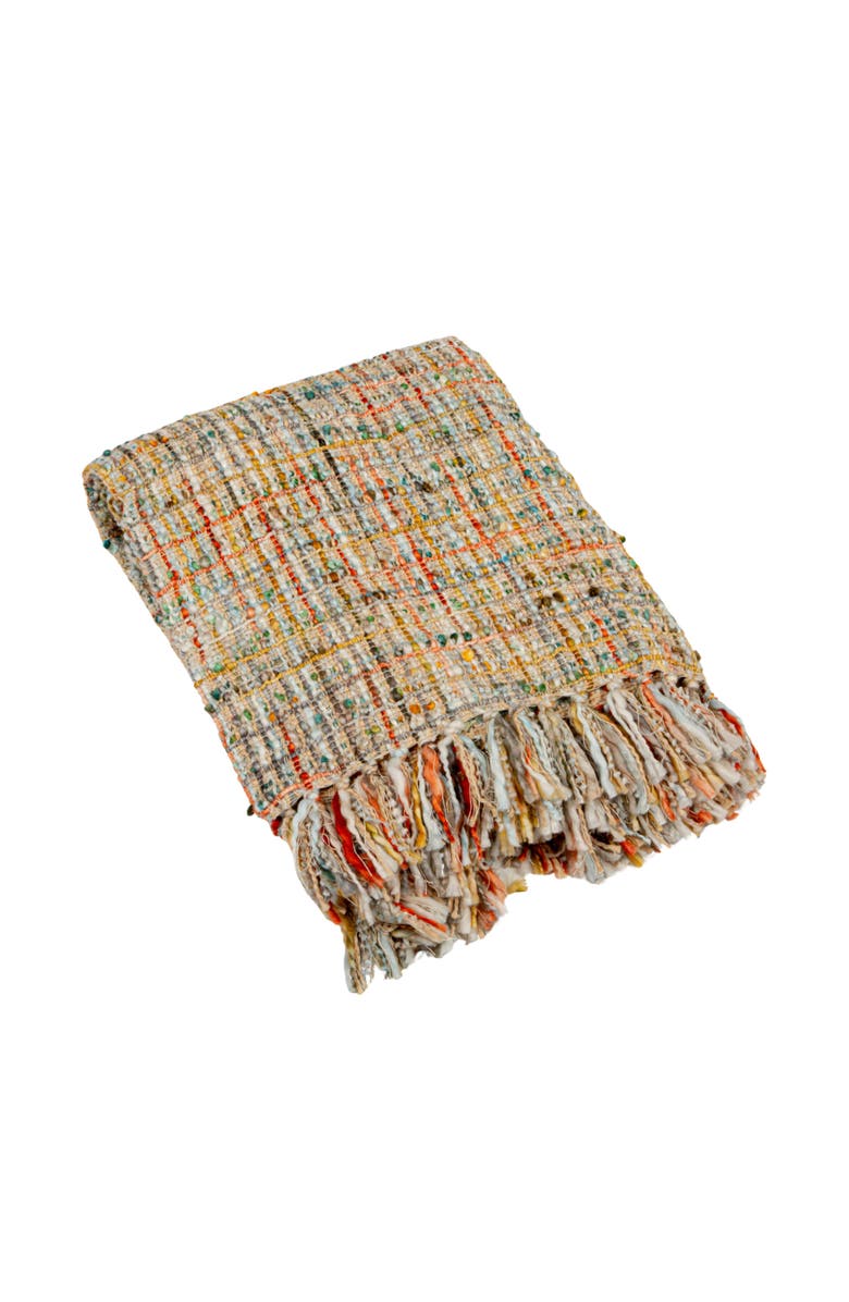 Storied Home Woven Acrylic Bouclé Throw Blanket with Fringe, Multicolor, Main, color, Beige