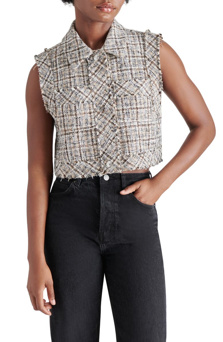 Steve Madden Bijou Tweed Crop Vest, Main, color,