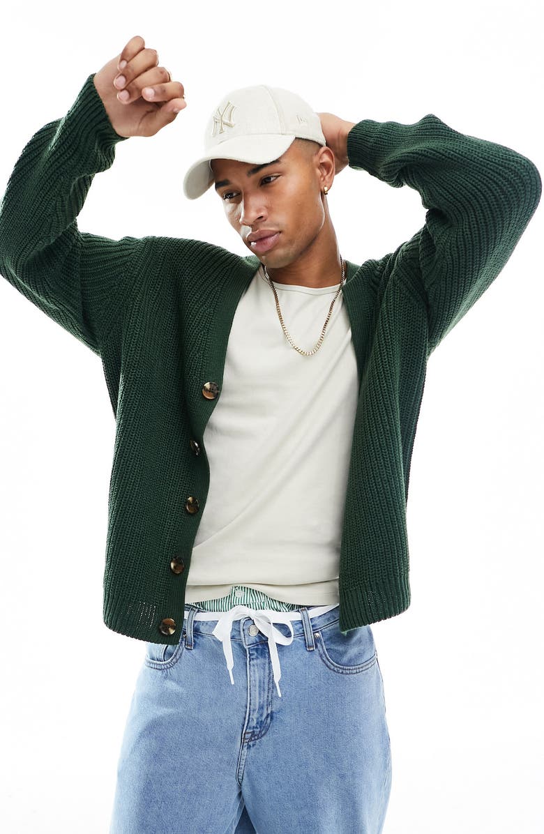 ASOS DESIGN Oversize Fisherman Cardigan, Main, color,