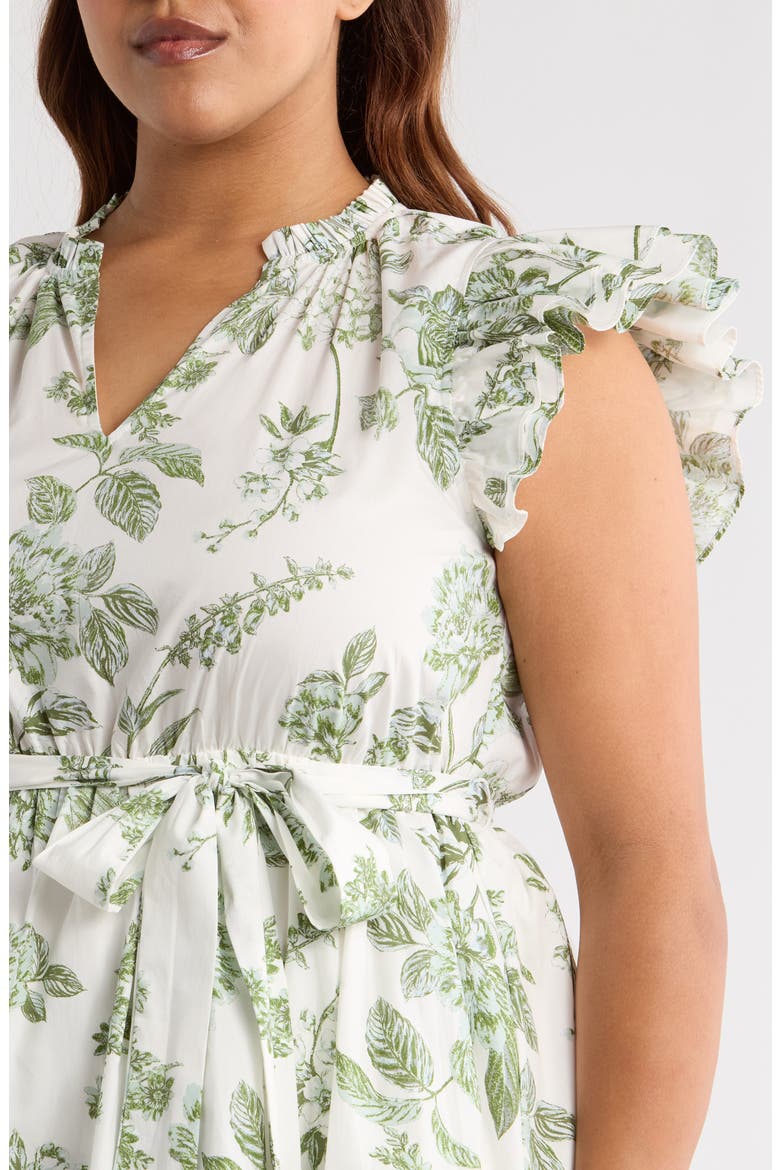 Bria Floral Tiered Dress, Alternate, color, WHITE/ OLIVE GREEN