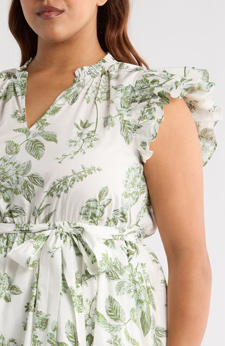 SUGARLIPS Bria Floral Tiered Dress, Alternate, color, White/ Olive Green