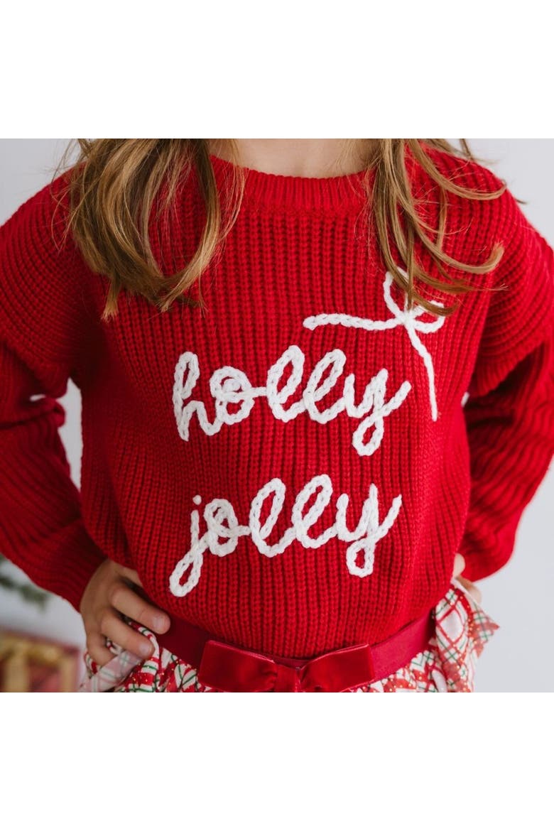 Holly Jolly Christmas Knit Sweater, Alternate, color, Ruby Red
