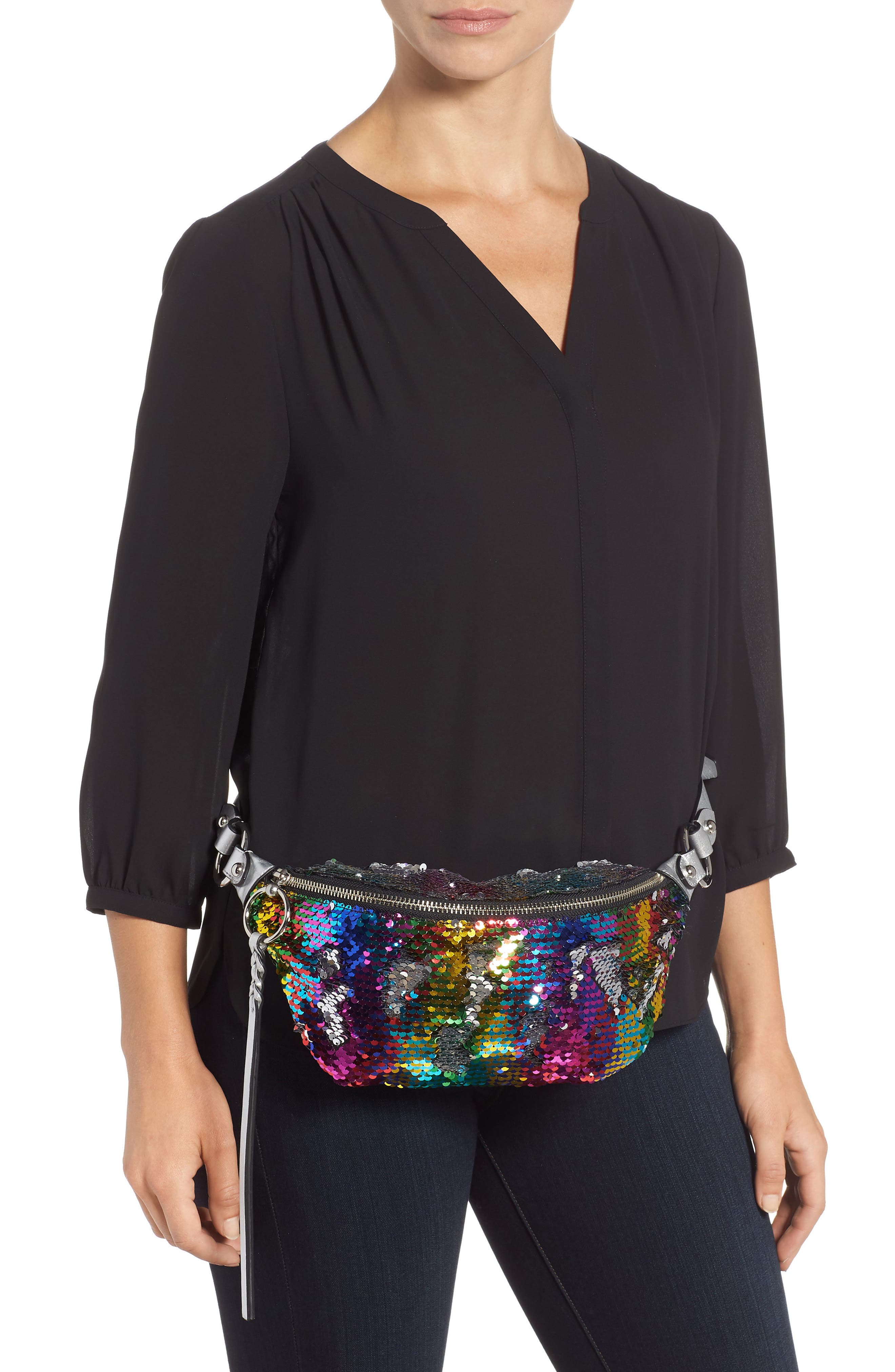 Rebecca Minkoff Sequin Belt Bag, Alternate, color, 