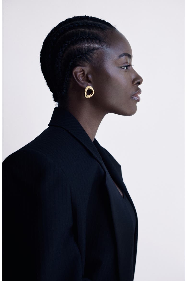 Round Flow Sculptural Earrings, Alternate, color, Gold
