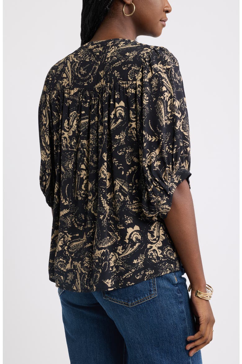 Raglan Sleeve Button-Up Shirt, Alternate, color, BLACK OVERLAY PAISLEY
