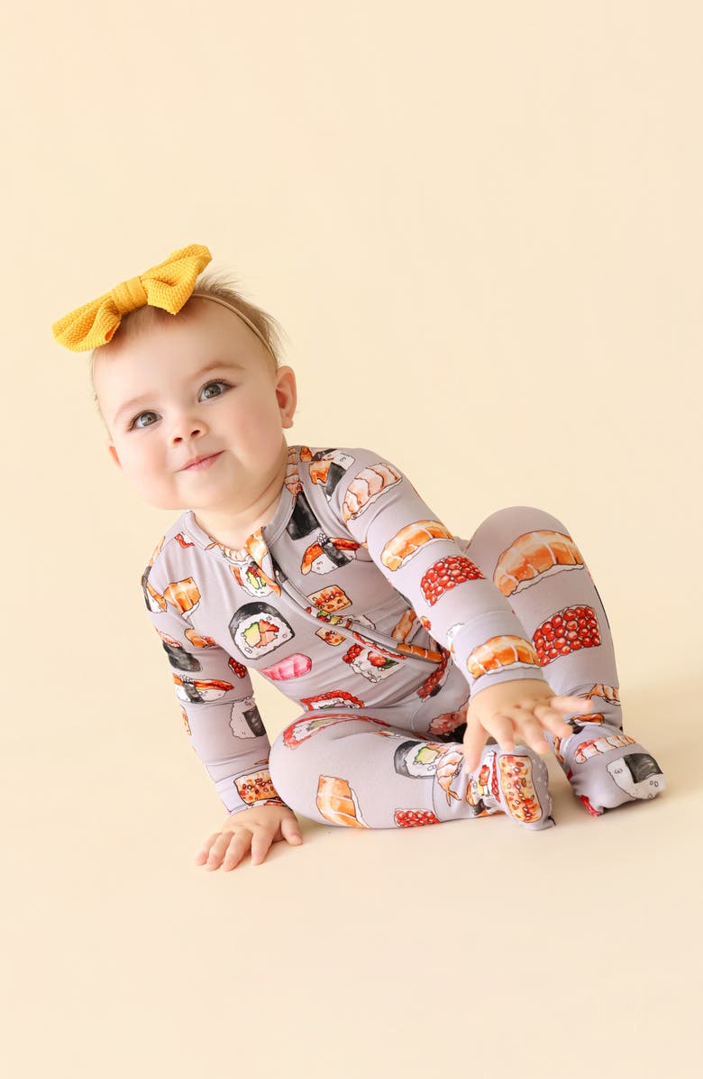 Posh Peanut Sushi Mushi Convertible Zip-Up Footie, Alternate, color, Grey