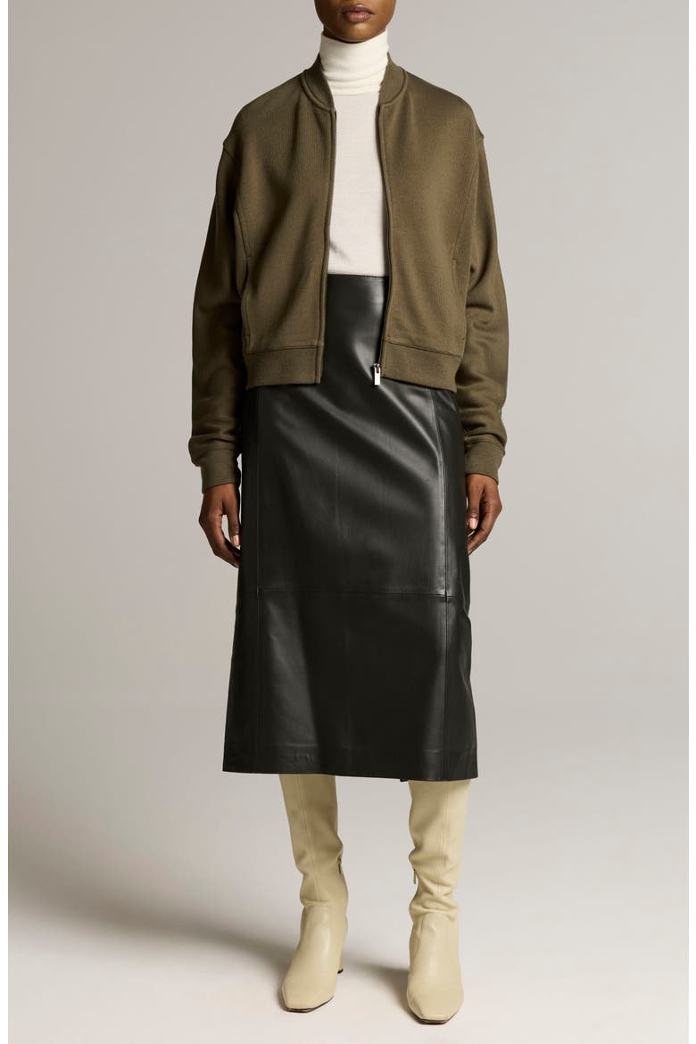 Leather Midi Skirt, Alternate, color, DARK MOSS