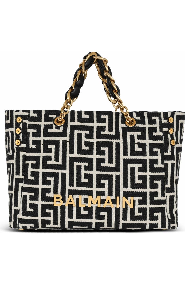 Balmain 1945 Soft Pb-Monogrammed Jacquard Canvas Tote Bag, Main, color,
