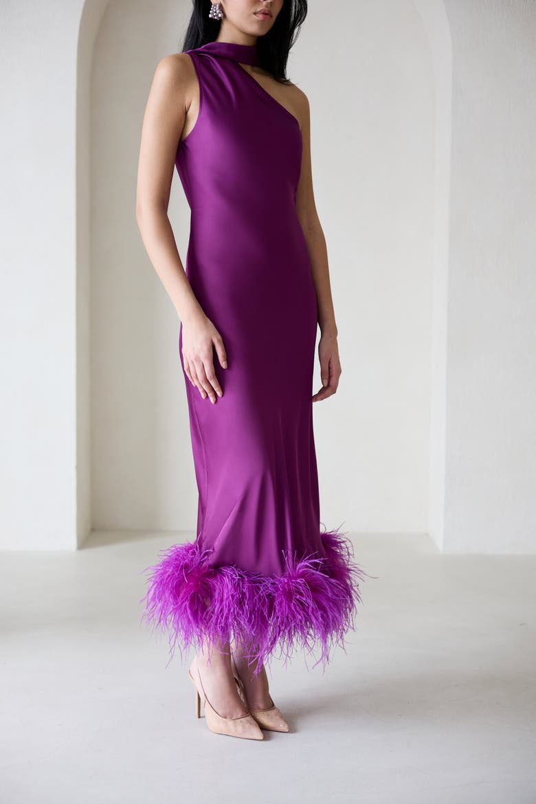Liya One Sleeve Silky Maxi Dress in Amethyst, Alternate, color, Amethyst