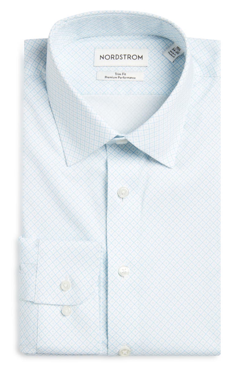Nordstrom Trim Fit Premium Performance Dress Shirt, Alternate, color, Blue Sedalia Geo