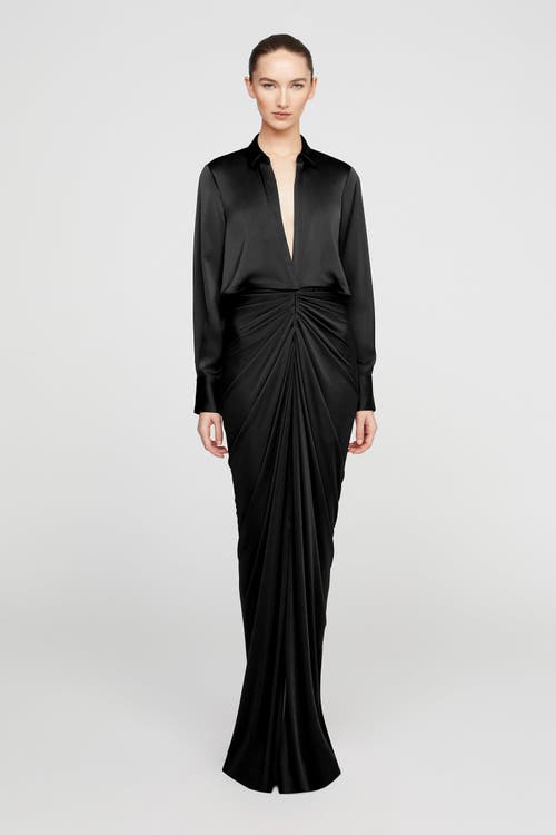 Halston Katrine Jersey And Satin Gown In Black