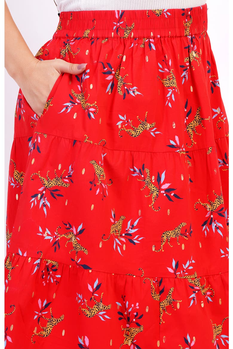 Evelyn Tiered Midi Skirt, Alternate, color, Lucky Cheetah Poppy Red