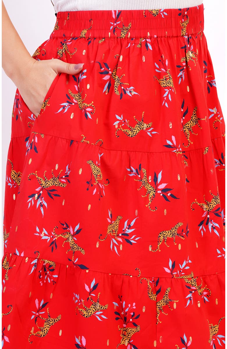 Leota Evelyn Tiered Midi Skirt, Alternate, color, Lucky Cheetah Poppy Red