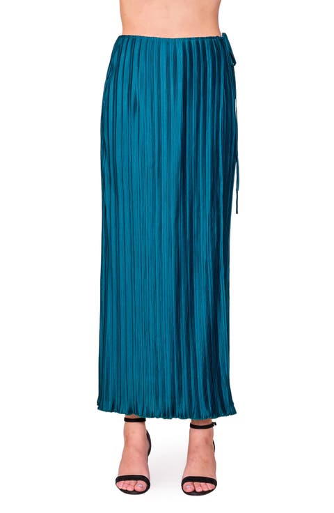 Pleat Side Tie Knit Maxi Skirt