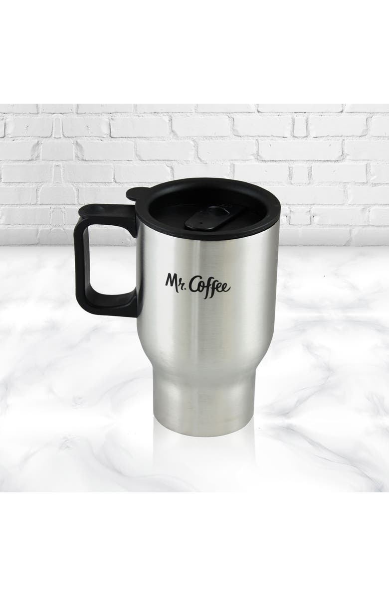 MR COFFEE Expressway 13.5 Ounce Stainless Steel Thermal Travel Mug Cup with Lid, Alternate, color, Metallic Silver