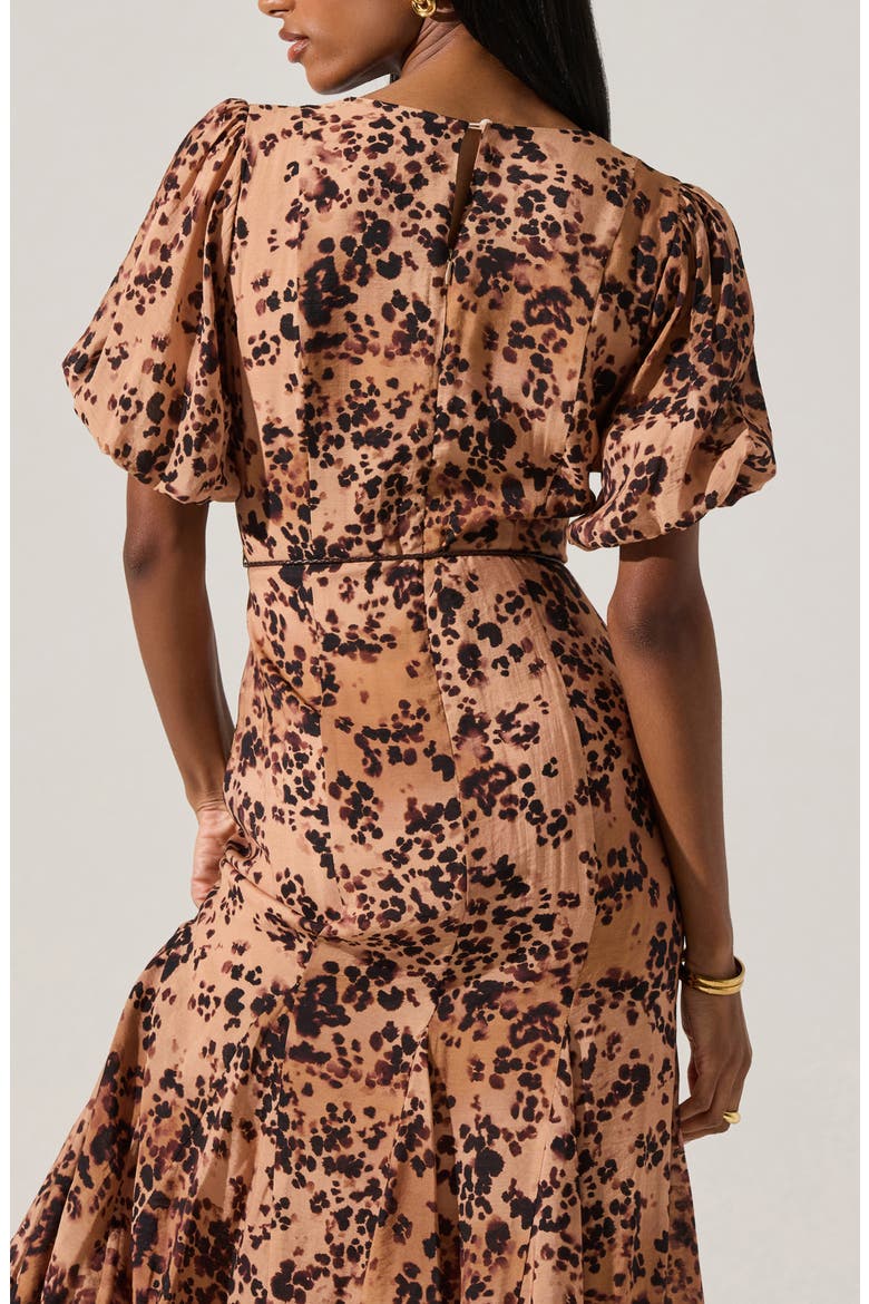 Lavena Leopard Puff Sleeve Midi Dress, Alternate, color, TAUPE LEOPARD PRINT