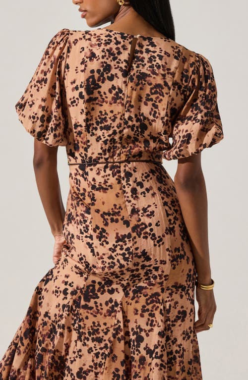 Astr The Label Lavena Leopard Puff Sleeve Midi Dress In Brown